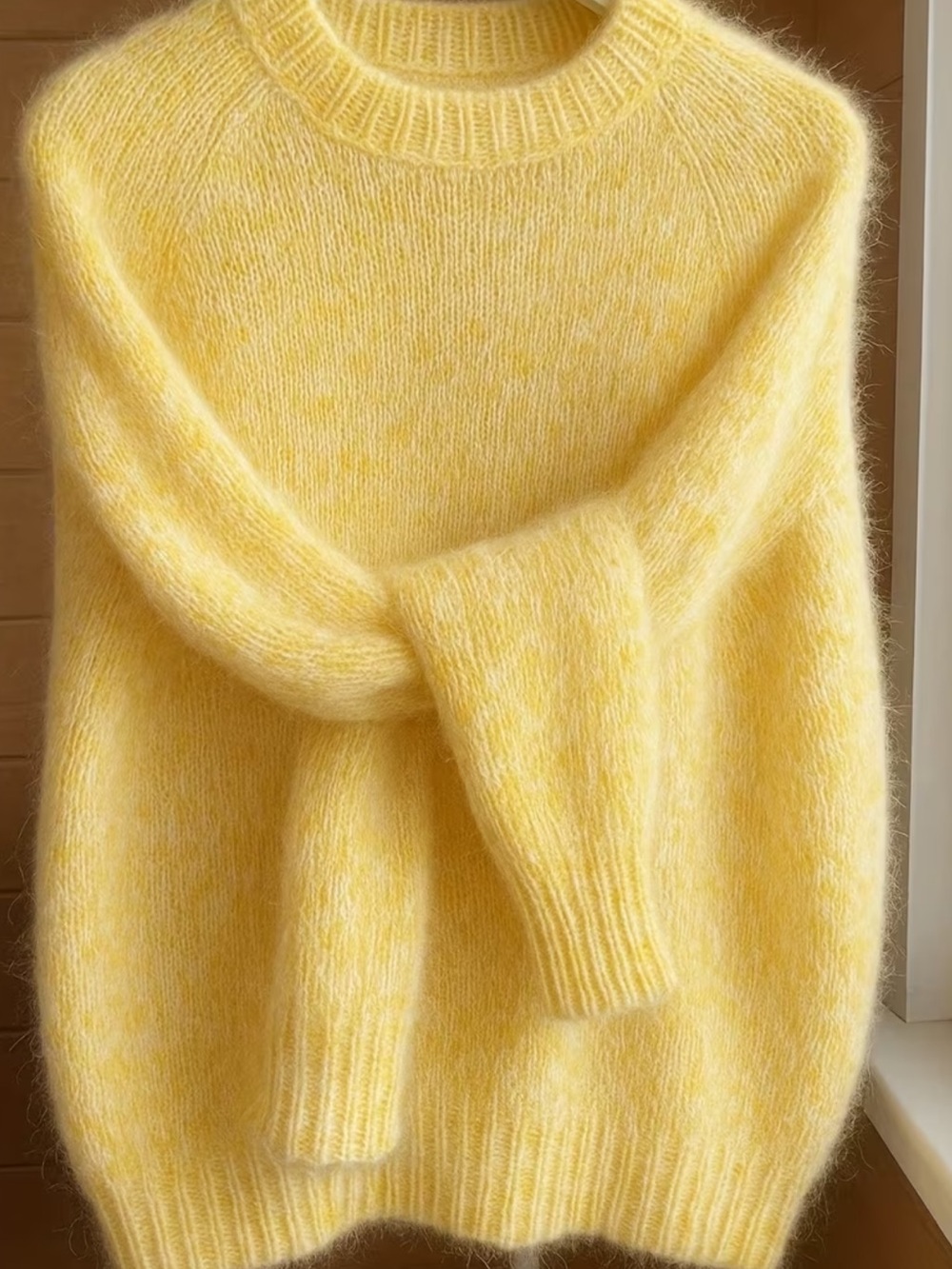 100% Mohair New Yellow Fluffy Crewneck Sweater